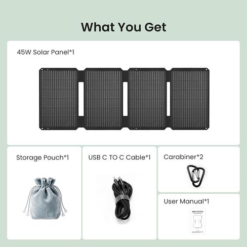 45W Portable Solar Panel Charger, 25.4% Efficiency, Dual USB-C | 25W PD and USB-A outputs charge phones and power banks; 1.7 lb foldable IP68-rated design fits camping and backpacking in Saudi Arabia