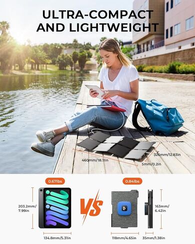 [ترقية] شاحن لوحة شمسية BigBlue خفيف الوزن للغاية بقدرة 25 وات مع منافذ USB-A وUSB-C، بحجم الجيب 0.84 رطل IP68 مقاوم للماء، لوحة شمسية مطوية متوافقة مع الهاتف المحمول، بنك الطاقة، ضوء التخييم in Kuwait