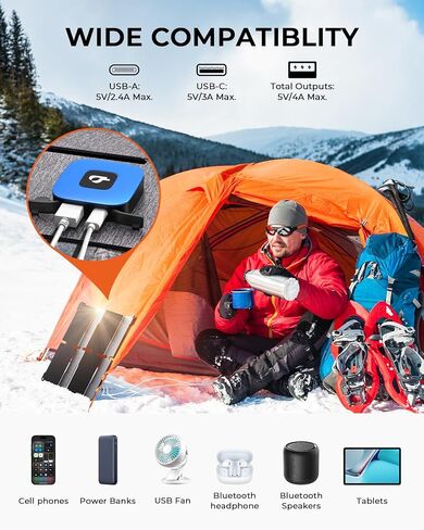 [ترقية] شاحن لوحة شمسية BigBlue خفيف الوزن للغاية بقدرة 25 وات مع منافذ USB-A وUSB-C، بحجم الجيب 0.84 رطل IP68 مقاوم للماء، لوحة شمسية مطوية متوافقة مع الهاتف المحمول، بنك الطاقة، ضوء التخييم in Kuwait
