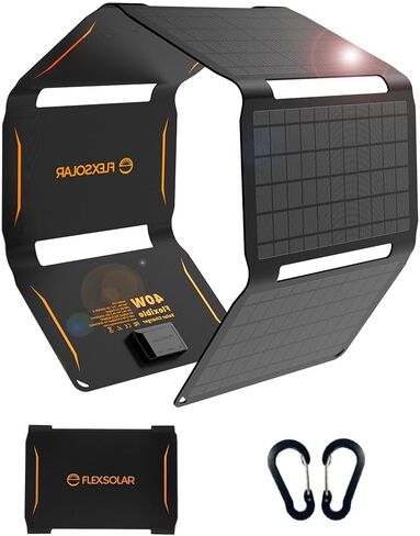 FlexSolar 40W Foldable Solar Panel Charger, USB-C USB-A & DC Outputs | Waterproof portable solar charger for camping, hiking, backpacking; works with phones, power banks and tablets in Kuwait