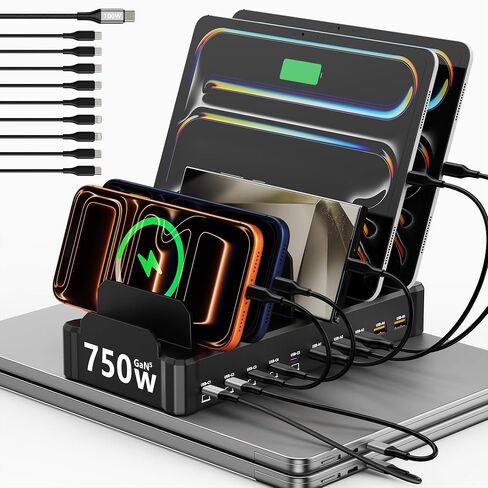 750W Charging Station for Multiple Devices, Zobirez 10-Port Fast Charger | 5 USB-C 120W Each and 5 USB-A 30W Each, Desktop Charging Hub for Laptop Phone Tablet, Black in Saudi Arabia