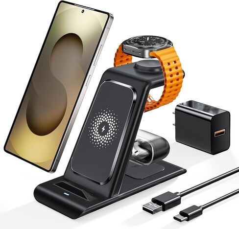 Wireless Charging Station for Samsung Galaxy Watch 8/7/6/5/4/3,S26 Ultra | Wireless Charger Samsung Phone Stand for Galaxy S25/S24/S23/S22/Note,Buds4/4 Pro/3/2 Pro/Live Multiple Devices Not for Watch9 in Saudi Arabia
