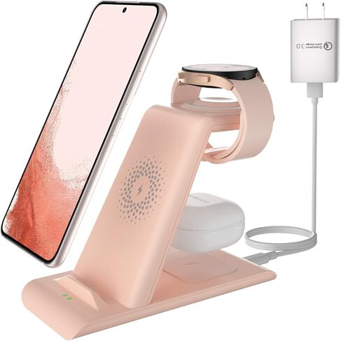 Wireless Charging Station for Samsung Galaxy Watch 8/7/6/5/4/3,S26 Ultra | Wireless Charger Samsung Phone Stand for Galaxy S25/S24/S23/S22/Note,Buds4/4 Pro/3/2 Pro/Live Multiple Devices Not for Watch9 in Kuwait