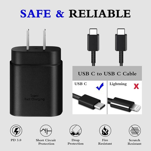 GUUSMART Type C Charger 2-Pack 25W Long 6ft USB C Charger Cable | Type C Charger Fast Charging Block Compatible with Galaxy S26 S25 S24 S23 S22 S21/iPhone 17/16/15 Pro Max/15 Plus-Black in Saudi Arabia