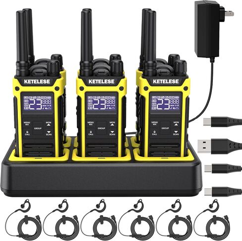 KETELESE T3F IP67 Walkie Talkie with Speaker Mic, Earpiece, USB Charge Dock, Portable Two Way Radio with Handbag, Yellow/Black, 2 Pack in Saudi Arabia