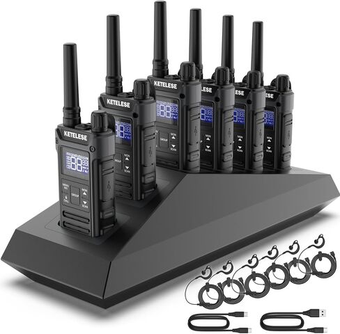 T3G Heavy Duty Walkie Talkies Type-C Rechargeable, IP67 Waterproof 2 Way Radios with Earpiece, Adapter, Dock, PTT Group, NOAA, VOX, 6 Pack Walkie Talkie for Adult Black/Grey in Saudi Arabia
