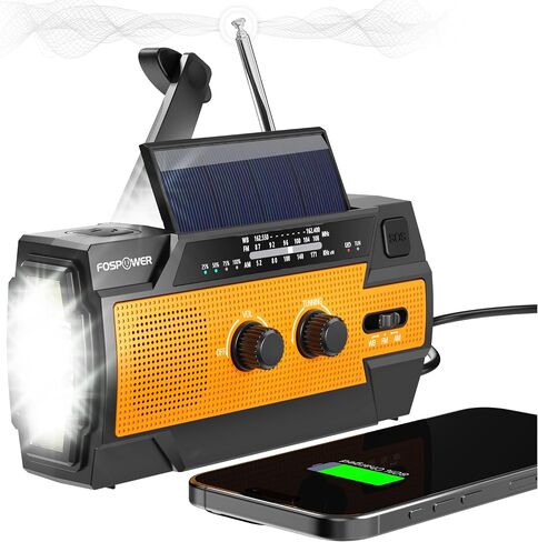 FosPower NOAA Emergency Weather Radio A1 7400mWh Portable Power Bank, AM/FM, USB/Solar/Hand Crank Charging, Battery Operated, SOS Alarm & Flashlight for Indoor/Outdoor Emergency - Orange in Saudi Arabia
