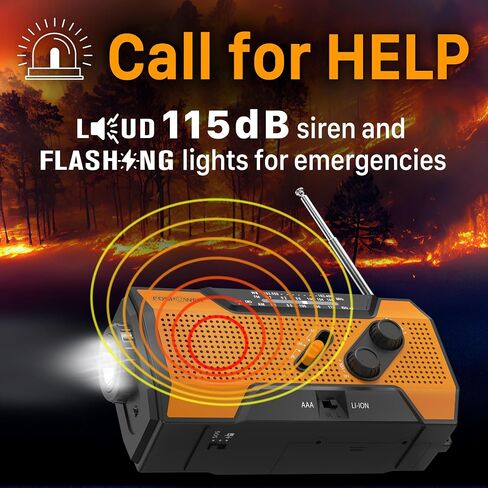 FosPower NOAA Emergency Weather Radio A1 7400mWh Portable Power Bank, AM/FM, USB/Solar/Hand Crank Charging, Battery Operated, SOS Alarm & Flashlight for Indoor/Outdoor Emergency - Orange in Saudi Arabia