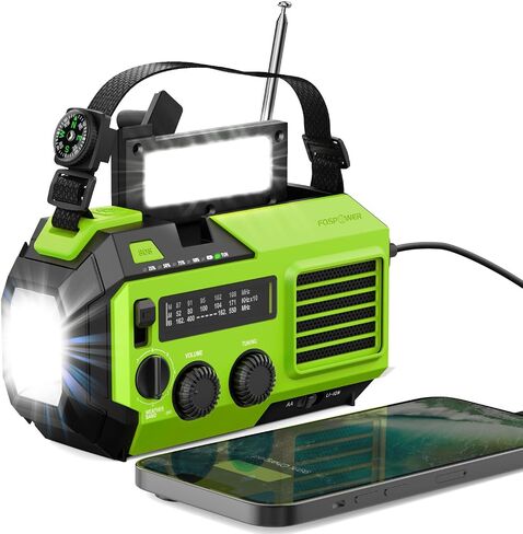 FosPower NOAA Emergency Weather Radio A1 7400mWh Portable Power Bank, AM/FM, USB/Solar/Hand Crank Charging, Battery Operated, SOS Alarm & Flashlight for Indoor/Outdoor Emergency - Orange in Saudi Arabia