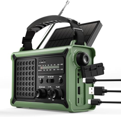 Emergency Radio with Hand Crank & Solar, NOAA Weather Band, AM/FM, 12000mAh | 8500mm² Solar Panel, Clear AM/FM Reception, 5W Flashlight & Reading Light, 120dB SOS, Phone Charging for Hurricanes & Outages in Saudi Arabia