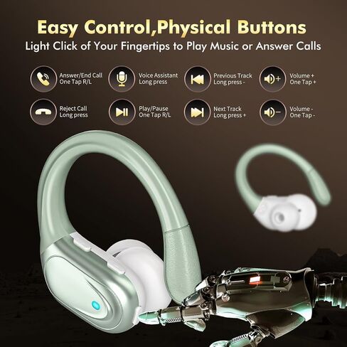HAOYUYAN Wireless Earbuds, Sports Bluetooth Headphones, 80Hrs Playtime Ear Buds with LED Power Display, Noise Canceling Headset, IPX7 Waterproof Earphones for Workout/Running（Light Green） in Saudi Arabia
