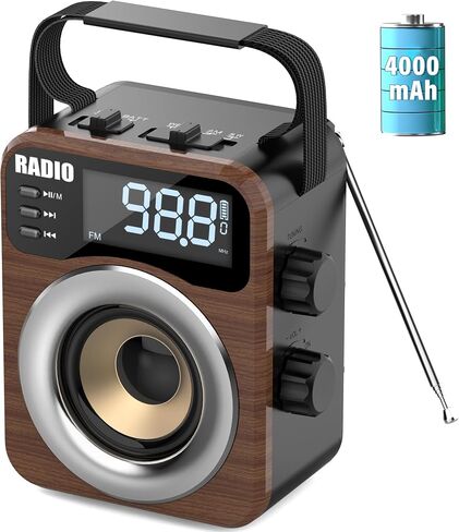 Portable AM/FM/WB/SW Radio, 4000mAh Rechargeable & 3×D Cell Battery Powered | Bluetooth Digital Radios 10W Speaker,TF/USB Playback,LCD Display Weather Alert For Home Outdoor Emergency in Kuwait