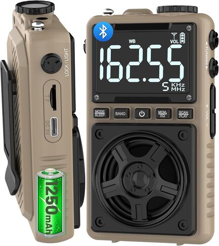 Bluetooth AM FM Shortwave Radio with NOAA Weather Alert,1250mAh Rechargeable Portable Pocket Radio with Best Reception,5W Big Speaker, Digital Tuner and Earphone,Support SD Card and USB MP3 Player in Kuwait