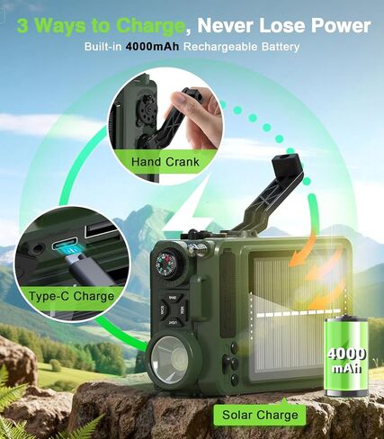 Greadio Portable Emergency Shortwave Radios, AM FM NOAA Weather Radio | 14800mWh Rechargeable with Bluetooth 5.4, Crank/Solar/USB Charging, USB/TF Playback, Charger Pack/SOS/Flashlight for Outdoor in Saudi Arabia