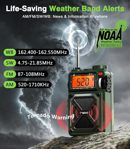 Greadio Portable Emergency Shortwave Radios, AM FM NOAA Weather Radio | 14800mWh Rechargeable with Bluetooth 5.4, Crank/Solar/USB Charging, USB/TF Playback, Charger Pack/SOS/Flashlight for Outdoor in Saudi Arabia
