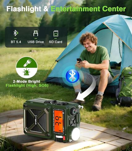 Greadio Portable Emergency Shortwave Radios, AM FM NOAA Weather Radio | 14800mWh Rechargeable with Bluetooth 5.4, Crank/Solar/USB Charging, USB/TF Playback, Charger Pack/SOS/Flashlight for Outdoor in Saudi Arabia