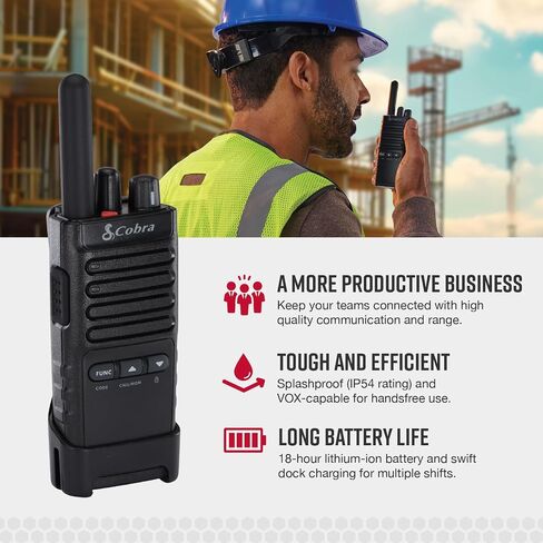 Cobra Business Radio Bundle – 4 Professional Walkie Talkies (2 PX280, 2 PX650) - Compact Long-Range Two-Way Radios, Dock Chargers, IP54 Durable, Rechargeable in Saudi Arabia