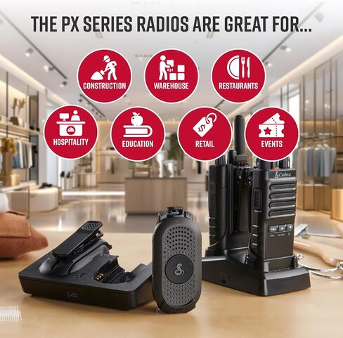 Cobra Business Radio Bundle – 4 Professional Walkie Talkies (2 PX280, 2 PX650) - Compact Long-Range Two-Way Radios, Dock Chargers, IP54 Durable, Rechargeable in Saudi Arabia