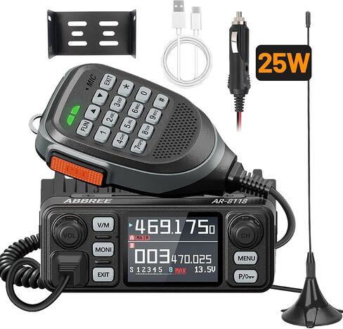 راديو متنقل ABBREE AR-8118 GMRS، محطة قاعدة قادرة على إعادة الإرسال طويلة المدى 25 وات، راديو NOAA للطقس في حالات الطوارئ مع كابل برمجة، محول سيجار للسيارة، معدات الهبوط على الطرق الوعرة in Kuwait