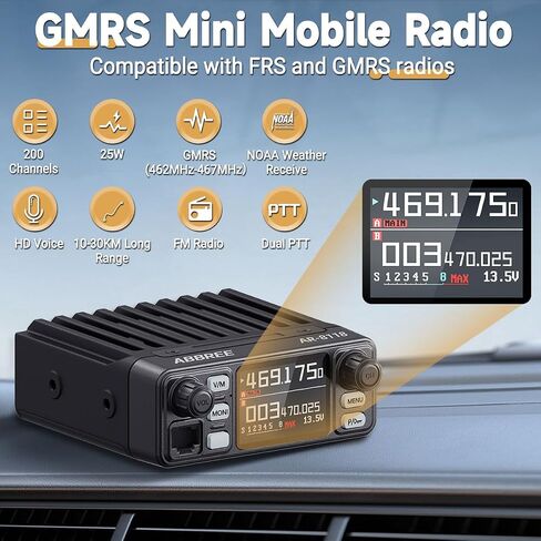 راديو متنقل ABBREE AR-8118 GMRS، محطة قاعدة قادرة على إعادة الإرسال طويلة المدى 25 وات، راديو NOAA للطقس في حالات الطوارئ مع كابل برمجة، محول سيجار للسيارة، معدات الهبوط على الطرق الوعرة in Kuwait