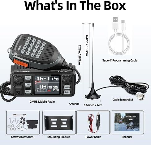 راديو متنقل ABBREE AR-8118 GMRS، محطة قاعدة قادرة على إعادة الإرسال طويلة المدى 25 وات، راديو NOAA للطقس في حالات الطوارئ مع كابل برمجة، محول سيجار للسيارة، معدات الهبوط على الطرق الوعرة in Kuwait