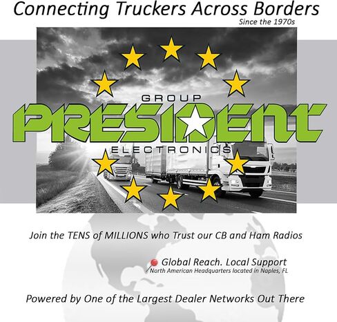 President Thomas FCC AM/FM CB Radio – 40 Channel, VOX Hands-Free, USB Port, ASC, Multi-Color LCD Display – 12/24V Compact Mobile Transceiver for Truckers & Off-Road Communication in Kuwait