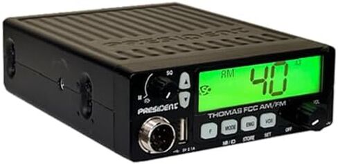 President Thomas FCC AM/FM CB Radio – 40 Channel, VOX Hands-Free, USB Port, ASC, Multi-Color LCD Display – 12/24V Compact Mobile Transceiver for Truckers & Off-Road Communication in Kuwait
