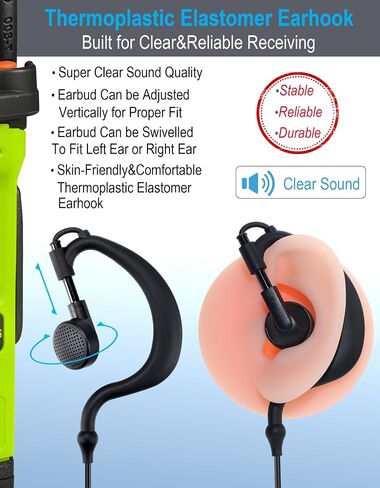 Commountain Earpiece for Motorola Radios R5, XPR 3500e, XPR 3300e | G-Shape Earhook Headset Fits Left or Right Ear, Noise Reducing PTT Mic, Reinforced Cable in Saudi Arabia