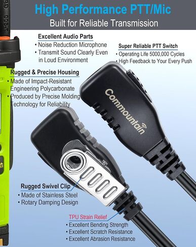 Commountain Earpiece for Motorola Radios R5, XPR 3500e, XPR 3300e | G-Shape Earhook Headset Fits Left or Right Ear, Noise Reducing PTT Mic, Reinforced Cable in Saudi Arabia