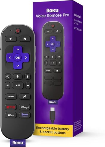 Roku Voice Remote Pro (2nd Ed.), TV Remote Control with Backlit Buttons | Hands-free Voice Controls, Rechargeable, & Lost Remote Finder - Replacement Compatible with All Roku TV, Players & Audio in Kuwait