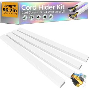 56.7in TV Cord Hider Wall, Cord Covers for 2-4 Wires on Wall, Self-Adhesive TV Cable Hider Wall, Paintable Wire Hider Wire Covers for Cords on Wall, TV Cable Management Raceway, W0.95 H0.55in, White in Saudi Arabia