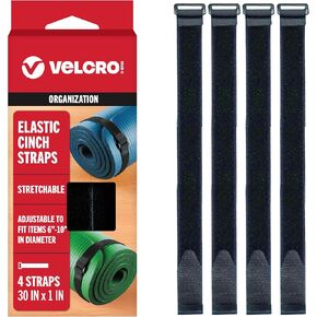 VELCRO Brand Elastic Cinch Straps with Buckle, 15in x 1in, Black, 4 Pack | Stretchable And Adjustable For A Snug Fit; Fastens Lumber, Yoga Mats, Tools, Camping Equipment, And Bulky Gear in Saudi Arabia