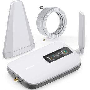 Cell Phone Booster for Home Office | Boosts 5G & 4G LTE | Cell Phone Signal Booster for All U.S. Carriers-Verizon, AT&T, T-Mobile & More | for Band 12/17,13,5,25/2,4 | HD Display | App | FCC Approved in Saudi Arabia