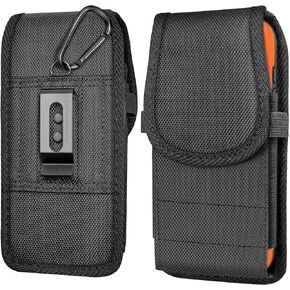 Nylon Holster Case Compatible with iPhone 17 16 16e 15 14 13 12 11 XS (Including Pro Models), [Magnetic Closure] Cell Phone Belt Holder with Clip, ID Card Slot Carrying Pouch Cover, Black in Kuwait