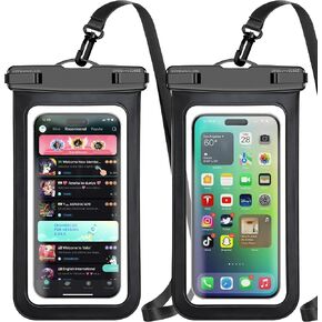 Waterproof Phone Pouch,2 Pack Black White Phone Waterproof Case,Cell Phone Dry Bag,Protection Level: IP68,Beach Cruise for Apple iPhone,Samsung,and More,Lanyard Included,(Fits Up to 8.3"),Black,White in Kuwait