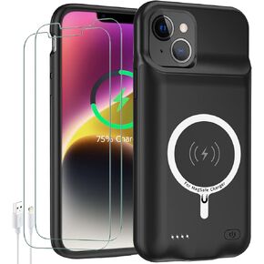 Battery Case for iPhone 14, Upgraded10000mAh High Capacity Rechargeable Portable Protective Extended Charger Case Wireless Charging Compatible with iPhone 14 (6.1 inch) Charging Cover& Carplay (Black) in Saudi Arabia