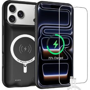 Battery Case for iPhone 17 Pro, 10000mAh High-Capacity Protective Rechargeable Extended Charger Case Compatible Magsafe with iPhone 17 Pro (6.3 inch) Wireless Charging Case Support Carplay (Black) in Saudi Arabia