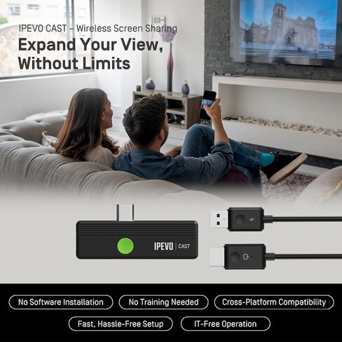 IPEVO CAST – Wireless Screen Sharing | Full HD 1080p @ 60Hz | USB-C Transmitter & HDMI Receiver | Plug & Play, Cross-Platform | No Software, No App, IT-Free Operation | Meeting Rooms, Classrooms in Saudi Arabia