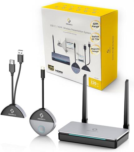 Wireless HDMI Transmitter and Receiver, USB-C & HDMI Adapter, 1080P@60Hz | 328 ft Range, 2.4G/5G, Plug and Play, Up to 32 Transmitters, Audio & Video Streaming from Laptop, Phone to Monitor, Projector in Saudi Arabia