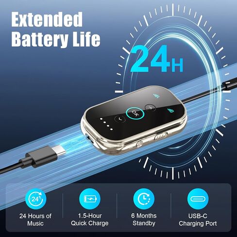 Bluetooth 5.4 Transmitter Receiver – Airplane/TV/Gym Wireless Audio Adapter | CNC metal & glass with Qualcomm aptX LL/HD, pairs with 2 AirPods/headphones for low-latency shared audio in Kuwait