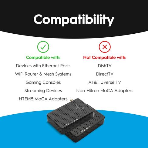Hitron HTEM5 MoCA 2.5 Network Adapter (2-Pack) - Extends Network via Coax | NOT a Modem/Router/WiFi | Requires Cable TV Wiring (NOT Satellite) | Works with Cable & Most Fiber (NOT AT&T) | 2.5 Gbps in Kuwait