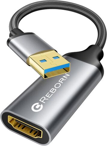 Reborn USB to HDMI Adapter, 1080P@60Hz for Macos Windows 7/8/10/11 | USB 3.0 Male to HDMI Female Audio & Video Converter Suitable for Laptop Desktop Monitor - Driver installation is required in Kuwait