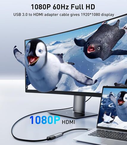 Reborn USB to HDMI Adapter, 1080P@60Hz for Macos Windows 7/8/10/11 | USB 3.0 Male to HDMI Female Audio & Video Converter Suitable for Laptop Desktop Monitor - Driver installation is required in Kuwait