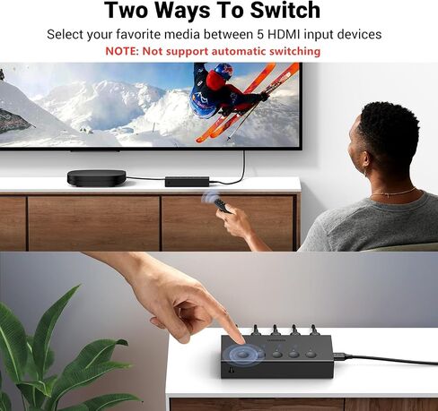 UGREEN HDMI Switch 5 in 1 Out، 4K @ 60 هرتز، مع جهاز تحكم عن بعد، HDR، VRR، ثلاثي الأبعاد، أسود | HDCP 2.2، CEC، مقسم HDMI، متوافق مع PS5/4، Xbox، Switch 2، Roku TV، Fire Stick، الكمبيوتر المحمول، مثالي للألعاب والعمل in Kuwait
