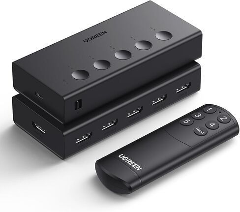 UGREEN HDMI Switch 5 in 1 Out، 4K @ 60 هرتز، مع جهاز تحكم عن بعد، HDR، VRR، ثلاثي الأبعاد، أسود | HDCP 2.2، CEC، مقسم HDMI، متوافق مع PS5/4، Xbox، Switch 2، Roku TV، Fire Stick، الكمبيوتر المحمول، مثالي للألعاب والعمل in Kuwait