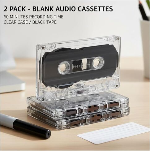 2 Pack Blank Cassette Tapes 60 Minutes Clear Audio Recording Tape with Plastic Storage Case for Music Speech Collectors in Saudi Arabia