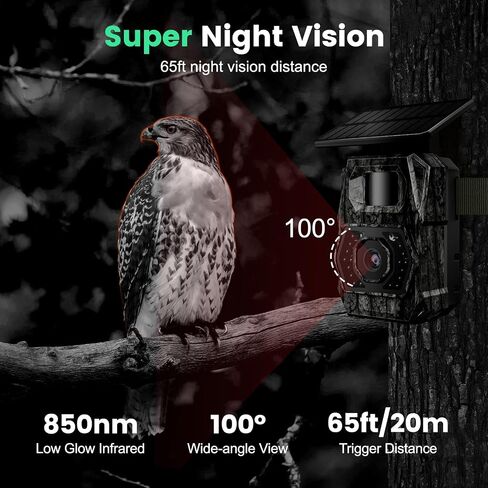 MAXDONE Solar Trail Camera WiFi Bluetooth, 4K 64MP Night Vision Game Camera | Built-in 6000mAh Rechargeable Battery, 0.1s Trigger, IP66 Waterproof Trail Cam with 32GB SD Card for Outdoor Backyard in Kuwait