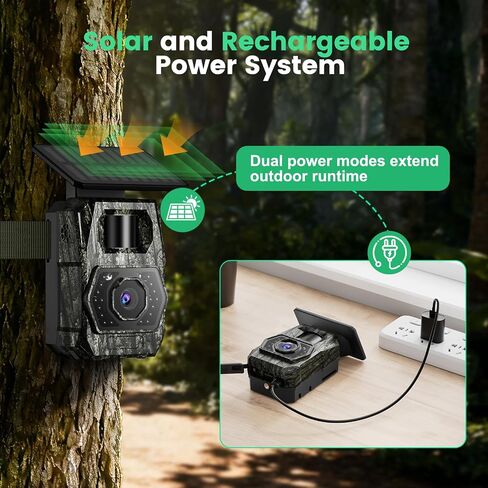 MAXDONE Solar Trail Camera WiFi Bluetooth, 4K 64MP Night Vision Game Camera | Built-in 6000mAh Rechargeable Battery, 0.1s Trigger, IP66 Waterproof Trail Cam with 32GB SD Card for Outdoor Backyard in Kuwait