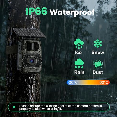 MAXDONE Solar Trail Camera WiFi Bluetooth, 4K 64MP Night Vision Game Camera | Built-in 6000mAh Rechargeable Battery, 0.1s Trigger, IP66 Waterproof Trail Cam with 32GB SD Card for Outdoor Backyard in Kuwait