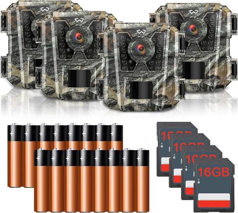 WOSODA Mini Trail Camera 4 Pack 30MP 1080P HD, Game Cam with SD Card, Waterproof Tiny Deer Camera Night Vision Motion Activated with Fast Trigger Time for Outdoor Wildlife Monitoring in Saudi Arabia